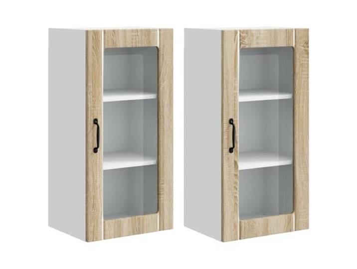 IBUQDDV Wandglas-Schrank Porto 2 STK. Sonoma-Eiche Holzwerkstoff Wandmontage,geräumige Regalböden,Küchenorganisation,klare Linien,Innenbereich