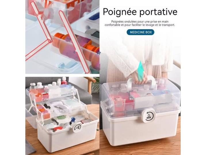 Boîte à pharmacie à 3 - Aueq - niveaux ystp boîte de premiers secours portable et pliable.34 x 19 x 21 5 cm
