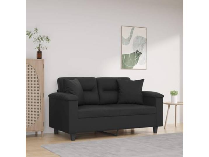 Yisssmeng 2-Sitzer-Sofa Schwarz 150 cm Kunstleder Modernes Design mit Zierkissen Langlebiges Metallgestell Robust und Bequem für Wohnzimmer Schlafzimmer Flur Büro