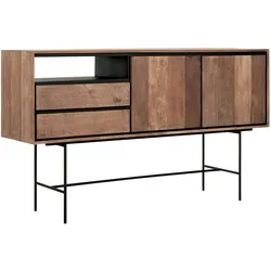 Sideboard Metropole aus Teakholz, Industrial Design, naturfarben, 2 Türen und 2 Schubladen