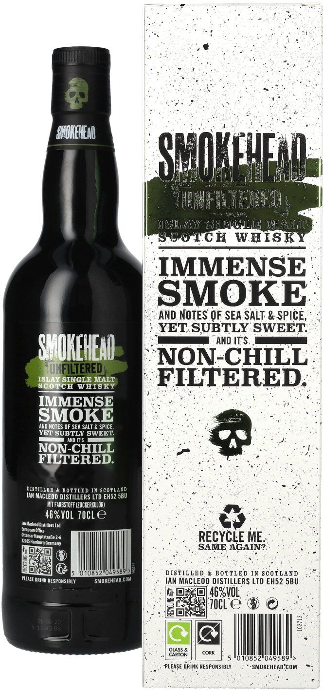 Smokehead Whisky Smokehead UNFILTERED Islay Single Malt Scotch Whisky 46% Vol. 0,7l in Geschenkbox