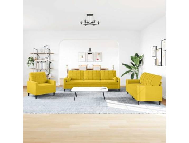 KTHLBRH 3-teiliges Sofaset aus gelbem Samt mit Kissen Gestell aus Metall, Füllung aus Schaumstoff, modernes Design, 1 Sofa, 1 2-Sitzer-Sofa, 1 3-Sitzer-Sofa