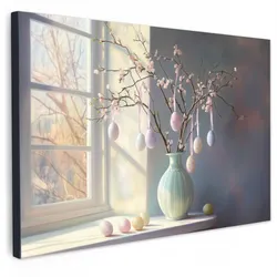 LEINWANDBILD Stillleben - Vase - Osterzweig Wohnzimmer Groß 120x80 cm
