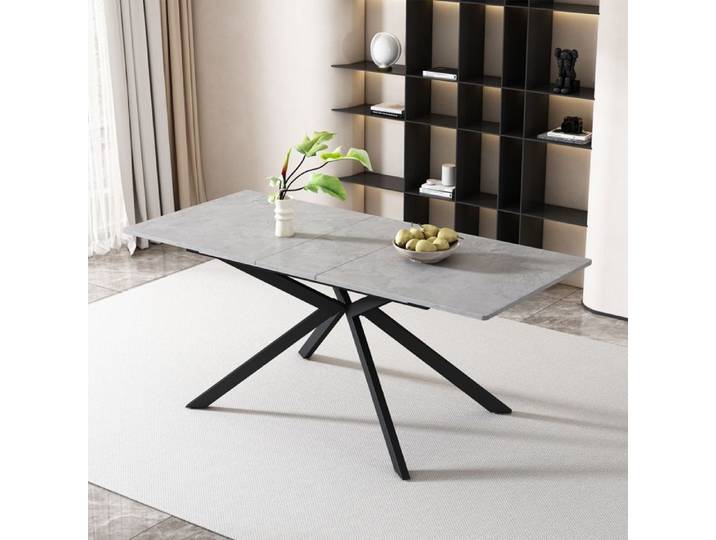 Table à Manger Extensible - 150/180x70 cm - Gris - Table Cuisine Rectangulaire à Pied Croisé en Métal