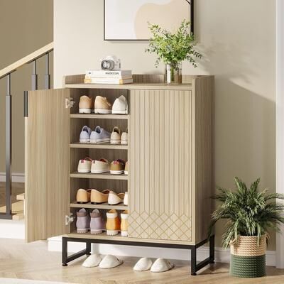 YUZHOU 5-Tier Shoe Storage Cabinet, Entryway Shoe Organizer with Doors