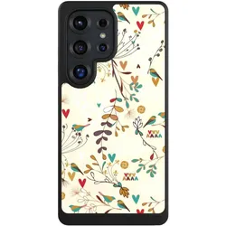 Nivocase Hülle für Samsung Galaxy S25 Ultra Handyhülle NIVOcore Case Schwarz Blumen Retro Vogel (Samsung Galaxy S25 Ultra), Smartphone Hülle, Schwarz