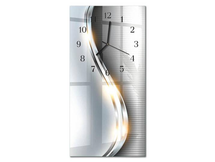 Tulup Wanduhr aus Glas 30x60 cm - Metallabstraktion, Silberfarben, Rechteckig, 30x60x0.4 cm, Dekoration, Uhren, Wanduhren