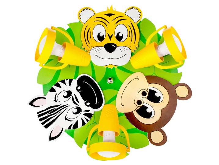 Kinderdeckenleuchte Safari, Braun, Gelb, Grün, Weiß, Kunststoff, Tierform, 14 cm, Lampen & Leuchten, Innenbeleuchtung, Kinderzimmerlampen, Kinderdeckenleuchten