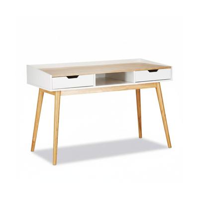 Relaxdays Schreibtisch, skandinavisches Design, 2 Schubladen, Bürotisch HxBxT: ca. 76 x 120 x 55 cm, Holz, weiß-braun