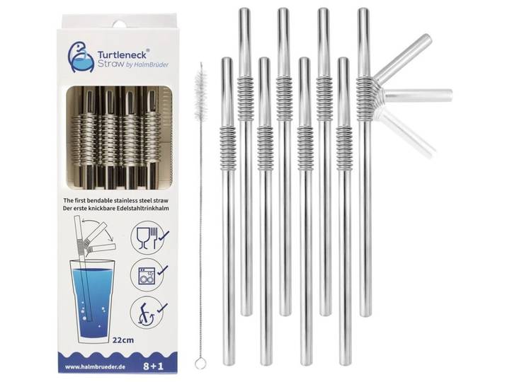 Edelstahl Trinkhalme Biegbar Silber 8er Set 22cm