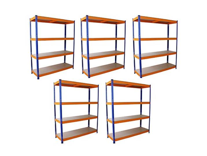 Monster Racking Sparangebot 5 x S-Rax Schwerlastregal Lagerregal Garagenreg.al Stahlregal Industrieregal Werkstattregal Steckregal Metallregal 100% schraubenlos blau-orange