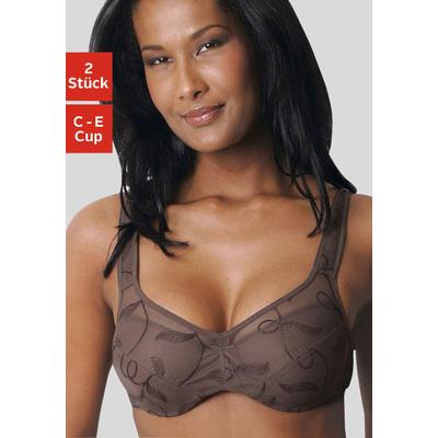 Minimizer-BH "BH mit Bügel, mit Stickereispitze", Damen, Gr. 95, Cup C, braun (mocha, mousse, weiß), Spitze, Obermaterial: 90% Polyamid, 10% Elasthan, PETITE FLEUR BY LASCANA, BHs Dekolleté-Former BH Minimizer-BH BH-Set Unterwäsche Bügel-BH, mit...