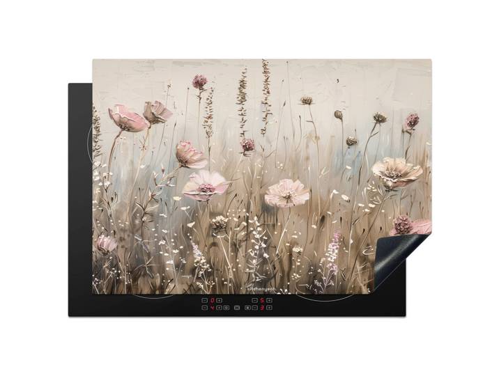 HERDABDECKPLATTE Blumen - Beige - Trockenblumen Herdabdeckung Induktionsfeld 75x52 cm
