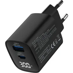 INLINE USB PD Netzteil, GaN Ladegerät, 2-Port, USB-C + USB-A, 30W, mit Display