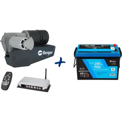 Berger Platinum Rangierhilfe vollautomatisch Anthrazit + LiFePO4 Lithium Batterie Pro 200 Ah 12 V mit Bluetooth & Heizung im Set