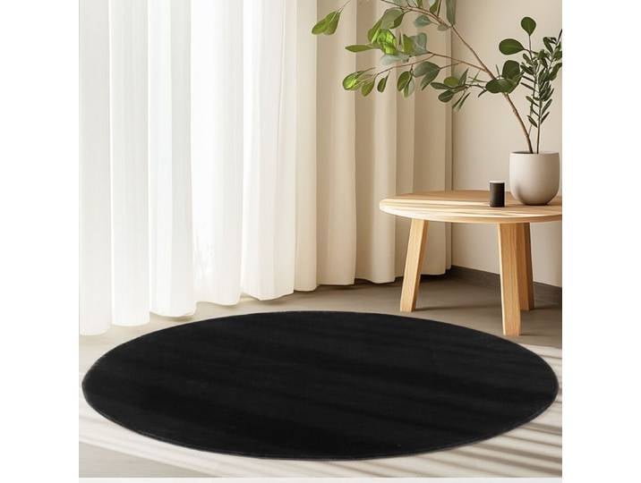 Homebyhome Tapis de Salon Rond Noir 200 cm Lavable Rond Antidérapant Doux – Tapis Uni pour Salon ou Chambre