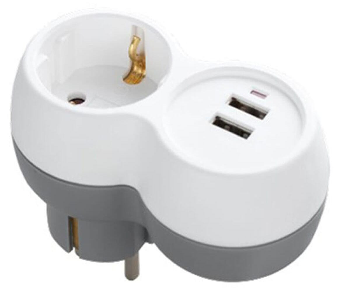 Technik Verdeelstekker met USB Horizontaal - 1-Voudig en 2x USB - Wit - 5 Stuks