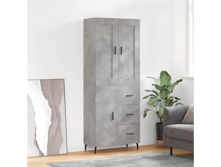 RJPLMFV Anrichte, hoch, betongrau, 69,5 x 34 x 180 cm, aus technischem Holz Füße aus Metall, langlebig, feuchtigkeitsbeständig, große Aufbewahrung, Wandbefestigung inklusive