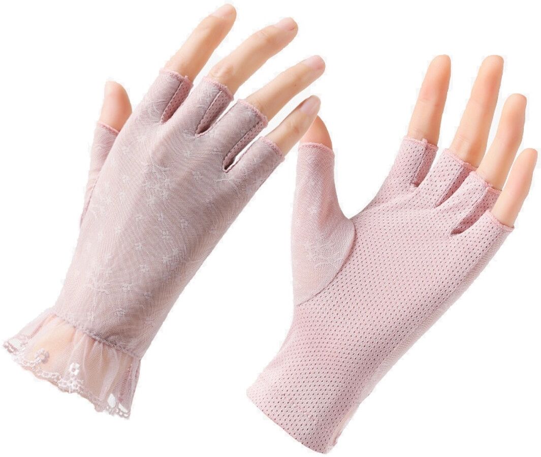 INF Halbfinger-Spitzenhandschuhe – Atmungsaktive Spitze, Hoher UV-Schutz, Elastische Bequeme Passform Rosa