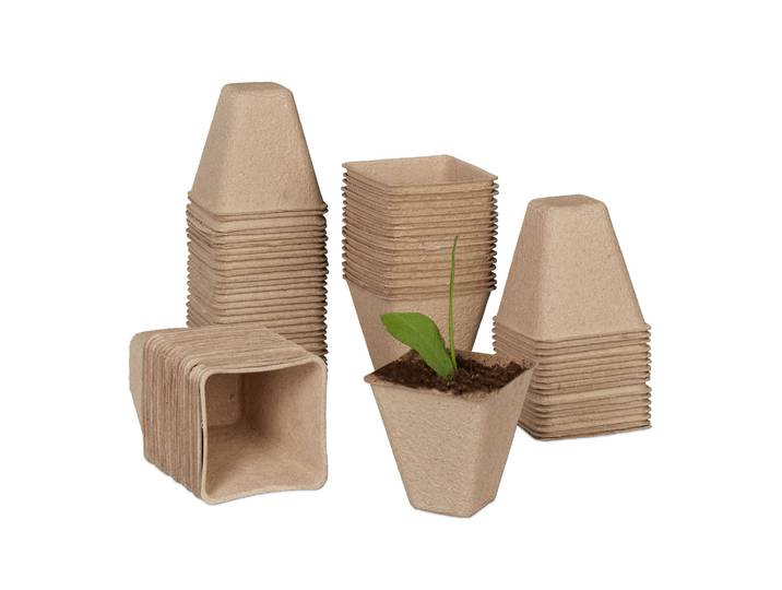 Anzuchttöpfe eckig 80er-Set 8cm Hellbraun