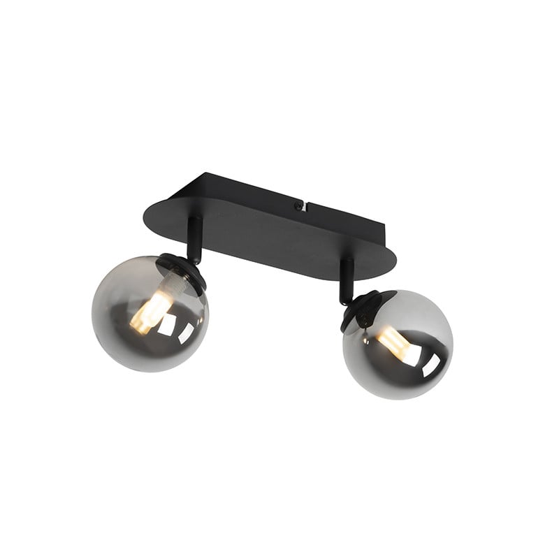 Qazqa Athens Moderne 2-Lichts Spotplafondlamp Zwart met Transparant Grijs Glas, Dimbaar en Verstelbaar