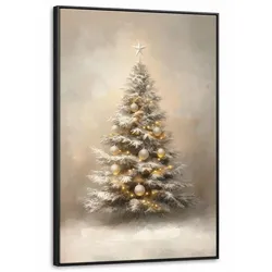 LEINWAND Bilder mit Rahmen - Weihnachten - Weihnachtsbaum - Schnee - Kunst - 80x120