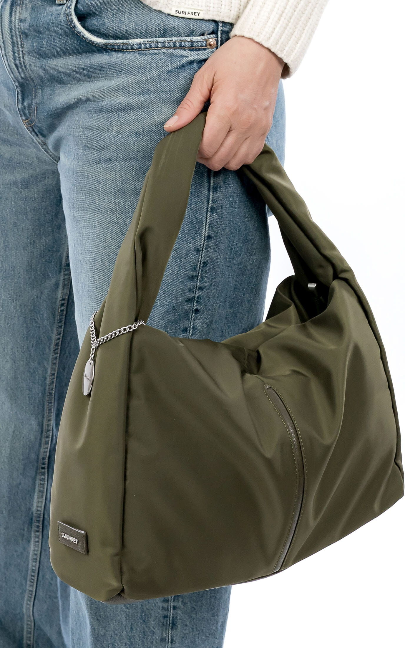 Beuteltasche SURI FREY "Beutel SFY Pauly", Damen, Gr. B/H/T: 38cm x 27cm x 13cm 0, grün (oliv 960), Polyester, Taschen Beuteltasche