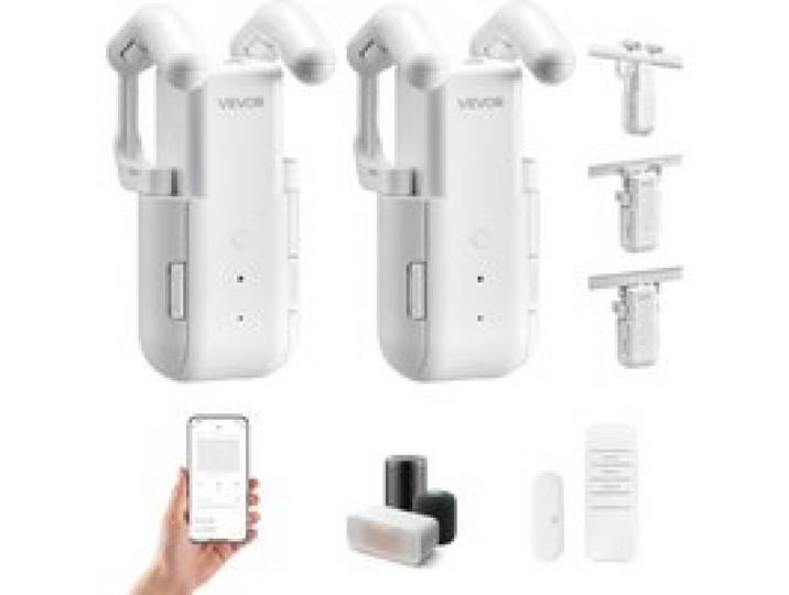 VEVOR automatischer Vorhangöffner 2 Stk. (App & Fernbedienung & Sprachsteuerung) Gardinenöffner, kompatibel mit Alexa & Google Home, mit Lautlosmodus & Timer, für Raffrollos U-/I-Schienen