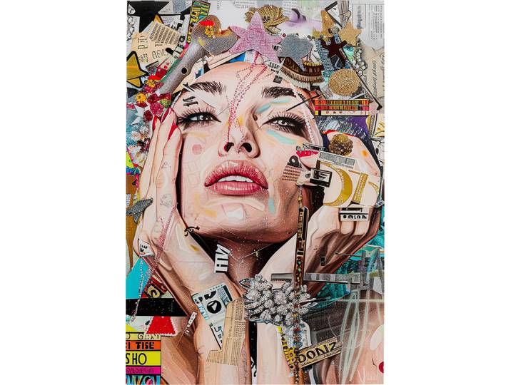 Glasbild KARE DESIGN Artsy Portrait 80x120cm , farbe bild(er): bunt, B:80cm H:120cm T:0,4cm, Glas, Polypropylen, Bilder, Glasbild