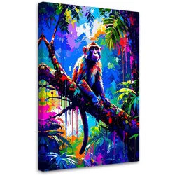 LEINWANDBILD Affe auf einem Ast Bunte Dschungel 60x90cm