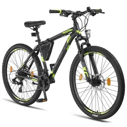 Licorne Bike Effect Premium Mountainbike in 26, 27,5 und 29 Zoll - Fahrrad für Jungen, Mädchen, Herren und Damen - Shimano 21 Gang-Schaltung - Herrenrad Farbe:Schwarz/Lime (2xDisc-Bremse);Zoll:27.5