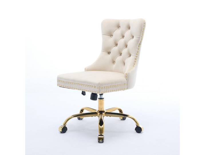 Shopentra Drehstühle Samt Drehbar Goldgestell Beige, Metall, 50x98x63 cm, Büromöbel, Bürostühle, Drehstühle