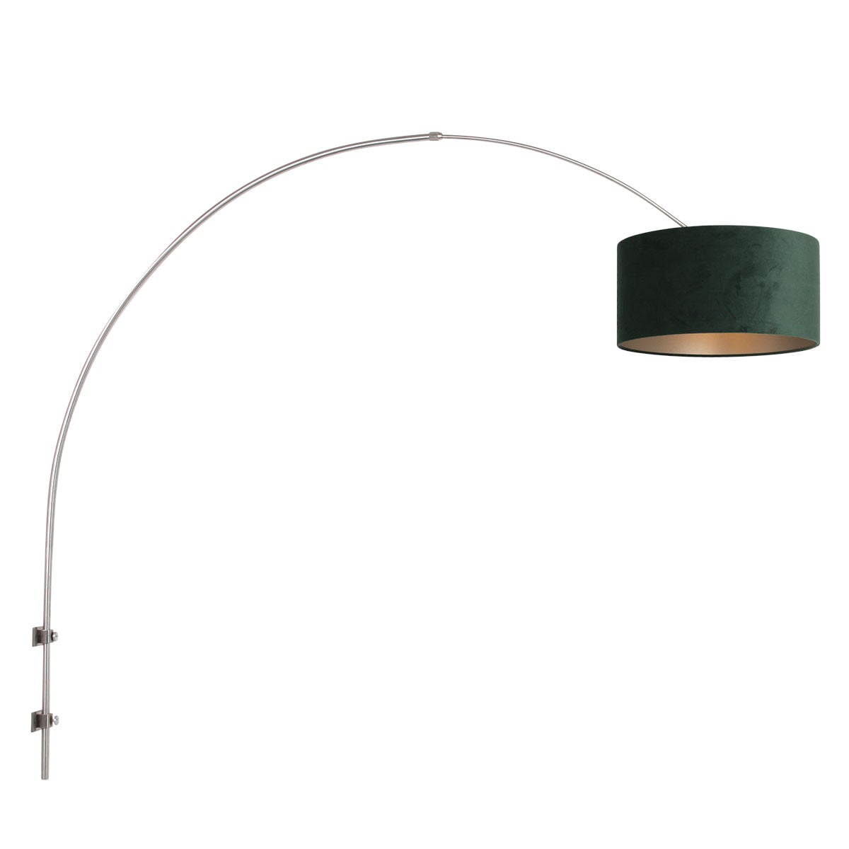 Steinhauer Wand Booglamp Sparkled RVS met Groene Velours Kap