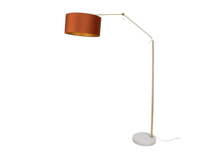 Lampadaire doré réglable avec abat-jour orange et intérieur doré