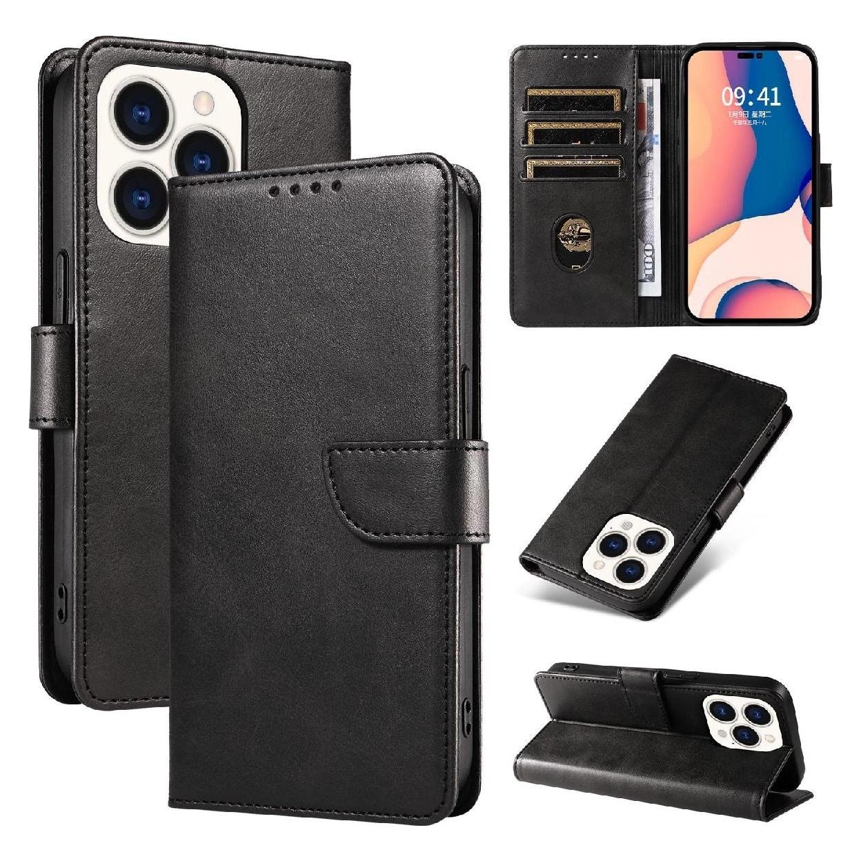 Hurtel Leather Book Case for iPhone 16 Pro - black (Apple iPhone 16 Pro) (LEATHER BOOK CASE FOR IPHONE 16 PRO BLACK)