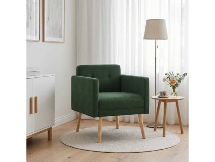 Cordsessel Dschungelgrün mit Armlehnen und Gummibaumholz-BeinEN Einzelsessel für Wohn- und Schlafzimmer,atmungsaktiver Cordstoff, Schaumstoff-Sitz, Holzwerkstoffrahmen