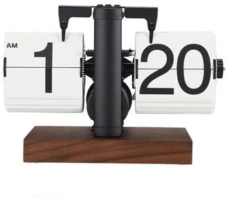 Uplift Picks Retro 12 Hour Automatic Flip Clock With Large Numbers And Wood Base a