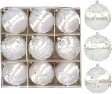 ModernMart Silk Thread Covered Christmas Ball, Ornaments Satin Shatterproof Bubbles, Kit Tree Hanging Decorations white