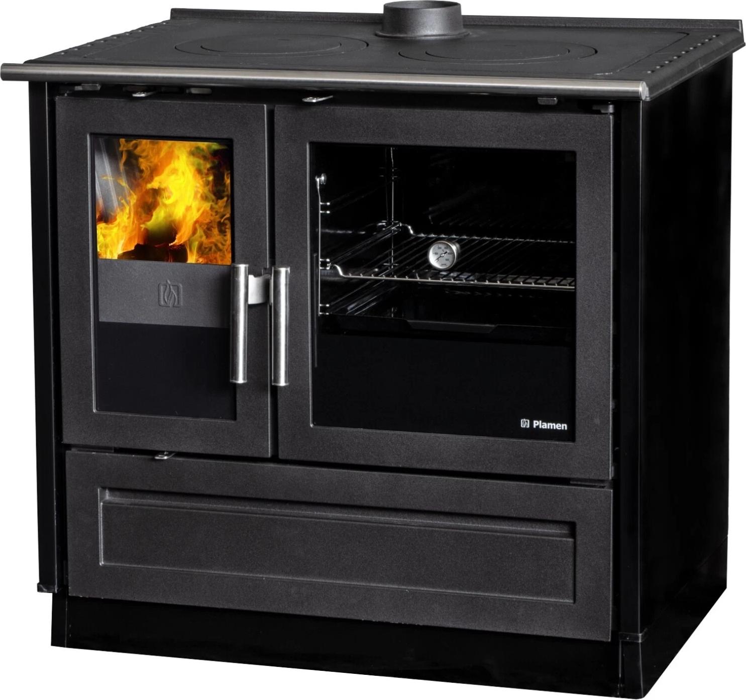 Holzherd Plamen 910 schwarz, externe Zuluft, Dauerbrandherd