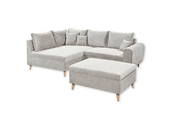 Stella Trading CALANDA Ecksofa mit Hocker, Stoffbezug Anthrazit - Moderne Eckcouch mit Kissen & Massivholz Füßen - 249 x 94 x 175 cm (B/H/T)
