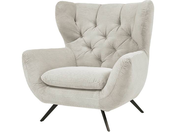 Sessel 3C CANDY Beatrice Ohrensessel mit Knopfheftung im Rücken , grau (hellgrau), B:100cm H:106cm T:95cm, Samt-Optik (100% Polyester), Sessel, Sessel, bequemer Retro Solitärsessel auch in Cord und Fellimitat