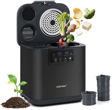 Costway 4 L Electric Composter with Lid and LED Display for Kitchen-Black