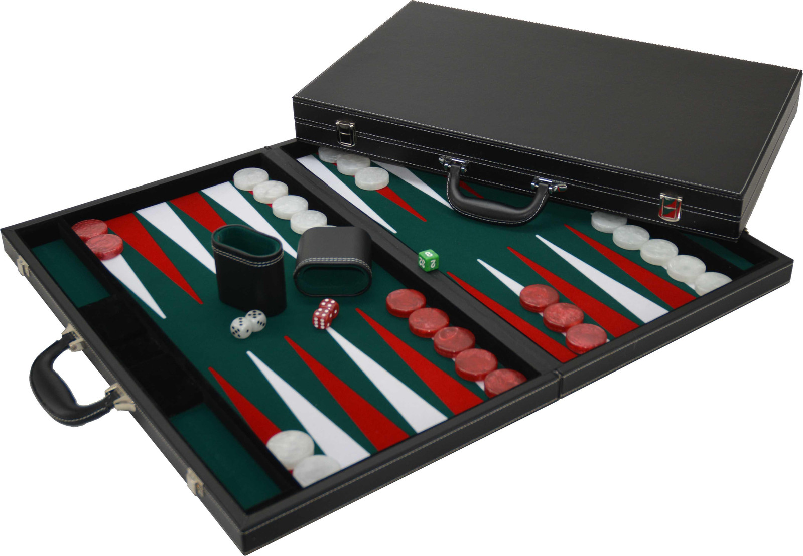 Hot Games Backgammon spel, zwart gestikt met groen vilt, 46 cm