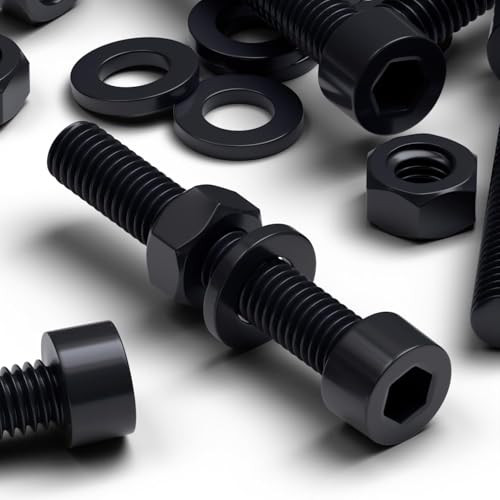 50x Zwarte Nylon M6 x 40mm Inbusbouten met Moeren en Ringen