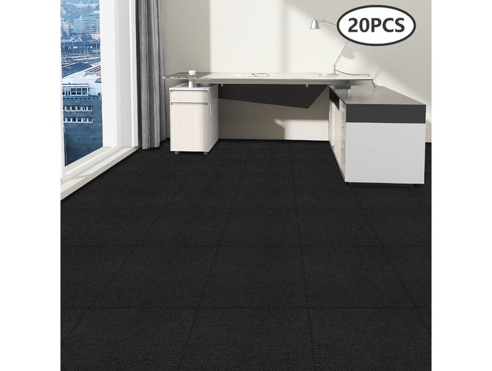 20 pièces de moquette carrée 50*50cm, dalles de moquette résistantes aux plis, moquette de sol de 5mm d'épaisseur, auto-adhésive, noire, antidérapante, tapis de sol S