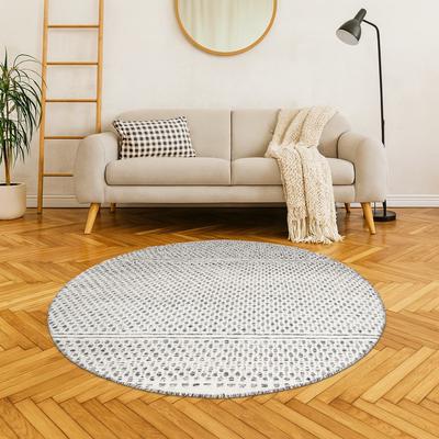 Wollteppich "Wooly Nature", natur,schwarz, H:10mm Ø:150cm, Baumwolle, Wolle, MYFLAIR MÖBEL & ACCESSOIRES, Teppiche, Handwebteppich, reine Wolle, Scandi Design, handgewebt, Wohnzimmer