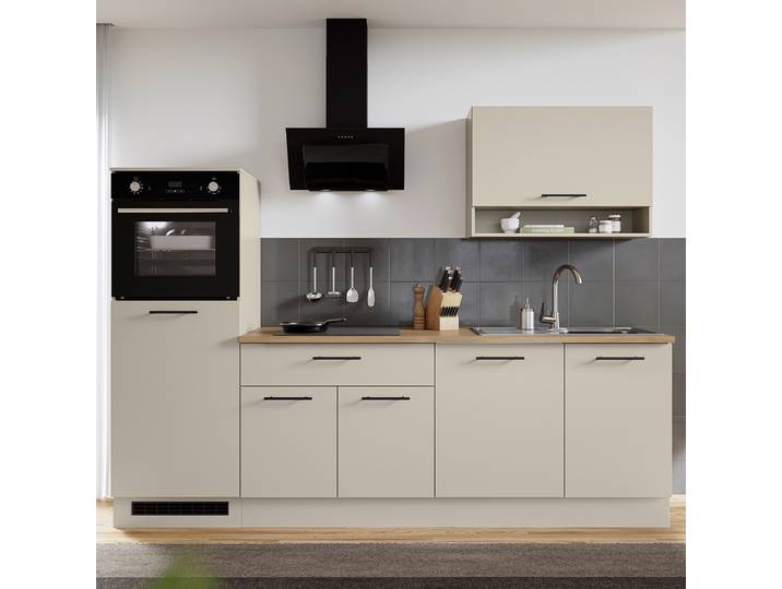 Küchenzeile Breite 260 cm 260 x 220 x 60cm Beige/Seidengrau Elektrogeräte Premium