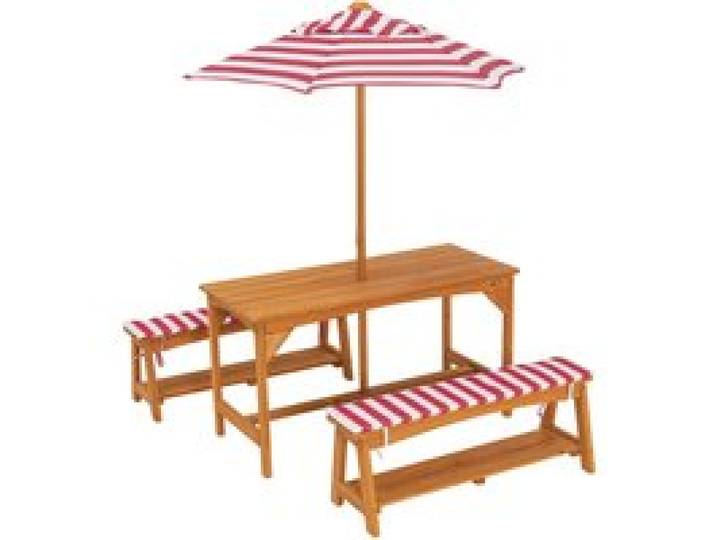 LIVARNO HOME Ensemble table et bancs de jardin pour enfants, avec parasol