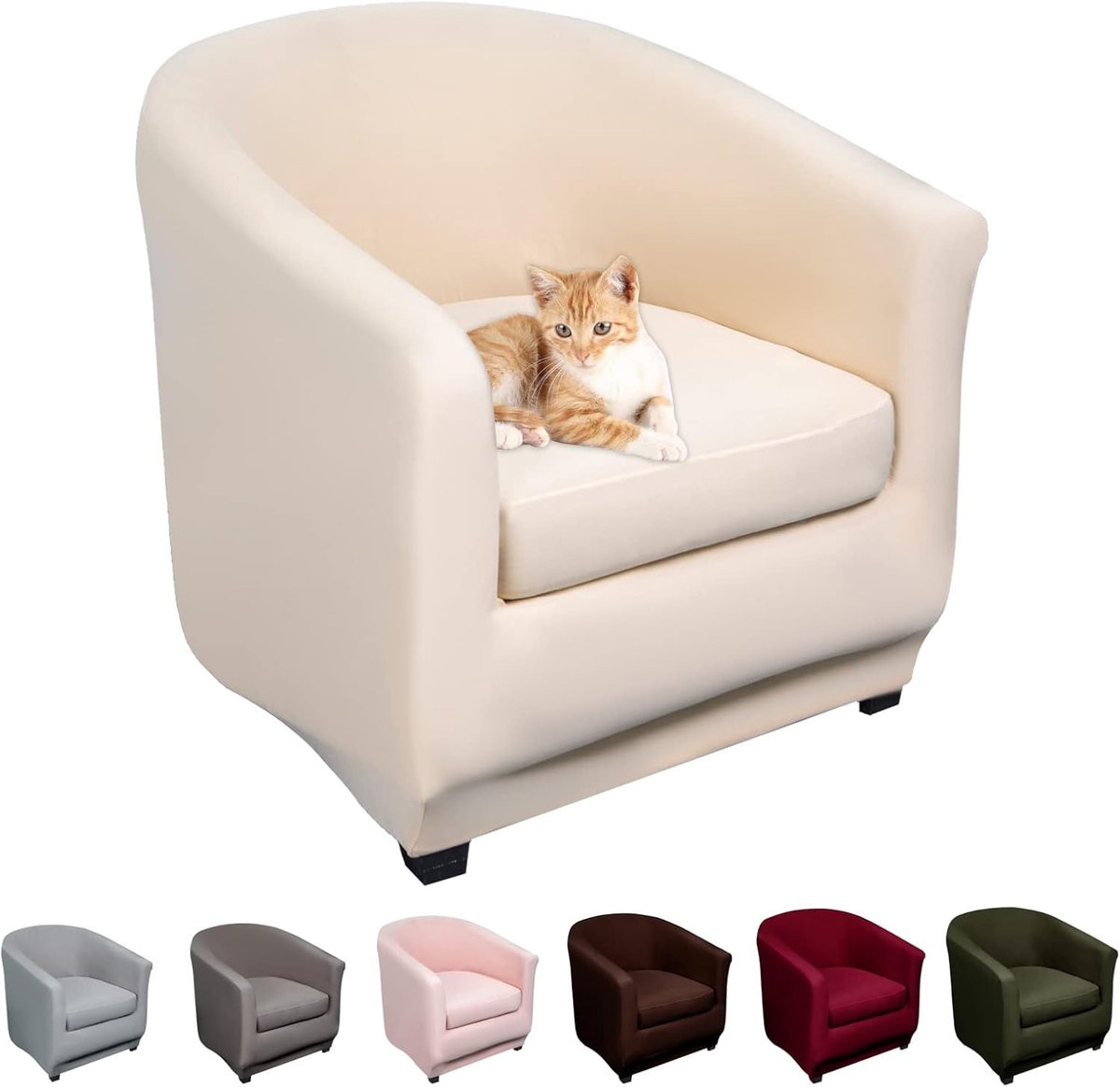 Elastische stoelhoes beige meubelbeschermer voor fauteuils met apart kussen