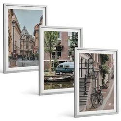 BILDER SET 3er Set - 40x60 cm Silberner Rahmen - Stadtansichten von Gebäuden
